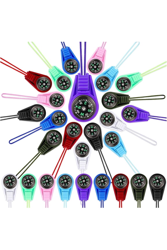 25Pcs Mini Compass for Kids Hiking Small Compass Keychain Bulk, Cute Kids Scout Pocket Compasses for Party Favor Survival Kits Watchband Bracelet Necklace Keychain (9 Colors)