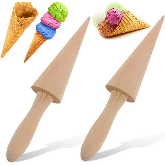 Duslogis 2PCS Pizzelle Roller, Ice Cream Cones Cone Roller Ice Cream Cone Mold Cone Roller for DIY Pastry Dessert Cooking Kitchen Tool Decorating Baking Accessory Wooden
