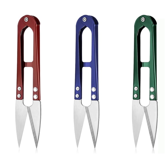 Duslogis 3 PCS Thread Snips Sewing Scissors 4.13 Inch Thread Snips Small Trimming Clippers U Shape Yarn Cutter High-Carbon Steel Threads Cutter Tools for Fabric Embroidery (Random Color)