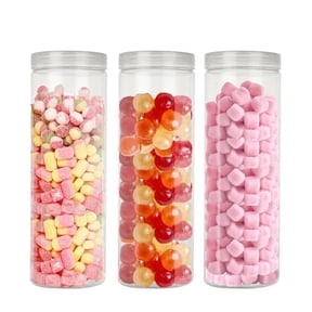 Duslogis 3 Pack 48 OZ/1410ml Large Plastic Jars with Lid, Wide Mouth Empty Clear PET Storage Containers with Lid, Tall Plastic Candy Cylinder Storage Jars for Dry Food, Peanut, Powder, Snacks
