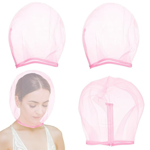 Duslogis 3 Pack Makeup Protector Hood for Face, Protects Hair and Make Up While Getting Dressed, Chiffon Makeup Hood Zipper Closure Face Cover for Women Beauty Weddings (Pink)