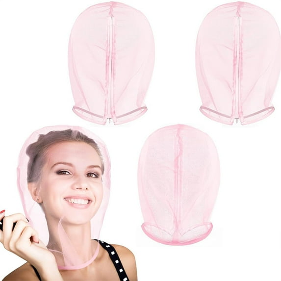 Duslogis 3 Pcs Makeup Protector Hood for Face, Polyester Chiffon Makeup Protector Hood Washable Zipper Closure Face Cover Reusable Make up Faces Cover for Women Beauty (Pink)