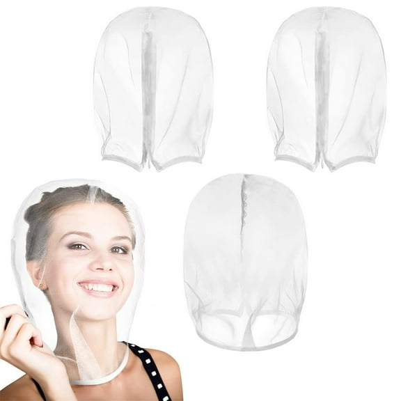 Duslogis 3 Pcs Makeup Protector Hood Protects Hair and Make up Nylon Chiffon Light Airy Makeup Hood Zipper Closure Face Cover Washable Hair Net Face Mask Cover for Women Beauty Weddings(White)