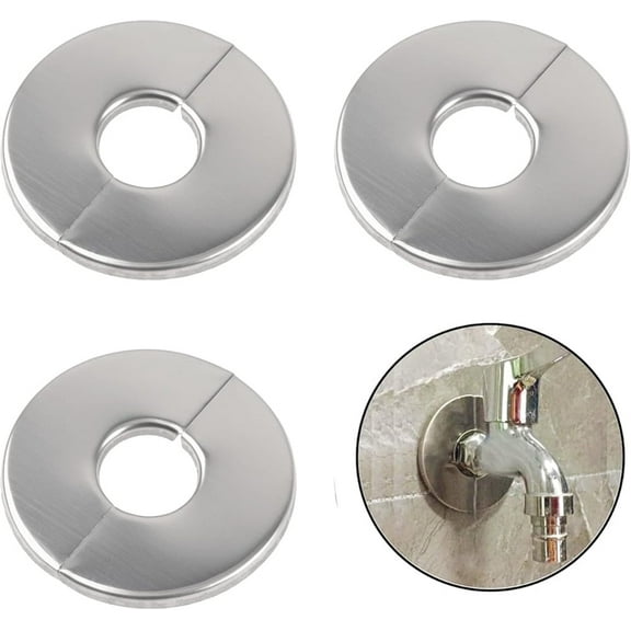 Artrylin 3 Pcs Self-Stick Wall Split Flange Stainless Steel Pipe Cover 1.3 Inch Round Escutcheon Plate for Water Pipe/Faucets/Radiators(Silver)