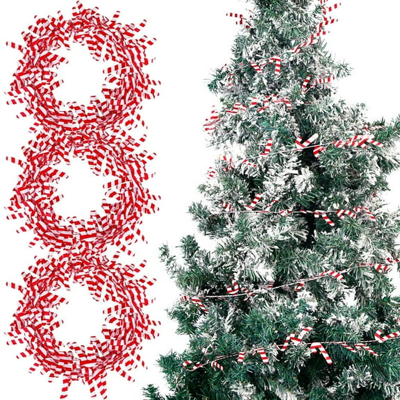 Duslogis 3Pcs 75 Feet Christmas Candy Canes Wire Garland for Christmas Tree Decoration, Colored Tinsel Garlands with Wire for Wreath Making Party Ornaments (Red)