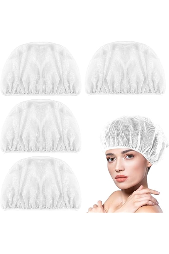 4 Pack Static-Free Mesh Caps for Women Night Sleep, Elastic Fiber Hair Curler Caps for Curly & Frizzy Hair Protection, Dust-Proof Hair Bonnets Net Hats for Bath Clean Wash (White)