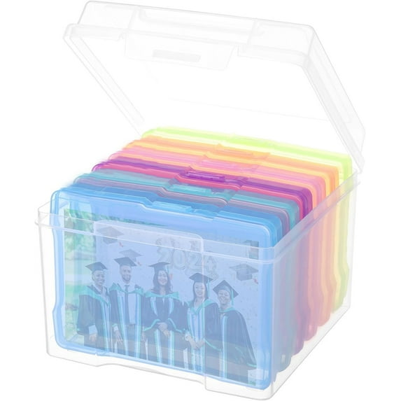 Duslogis 4”x6” Photo Storage Box - 6 Inner Acid-Free Photo Cases, Seed & Craft Organizer for Cards, Pictures, Stamps & Office Supplies (6 Colors)