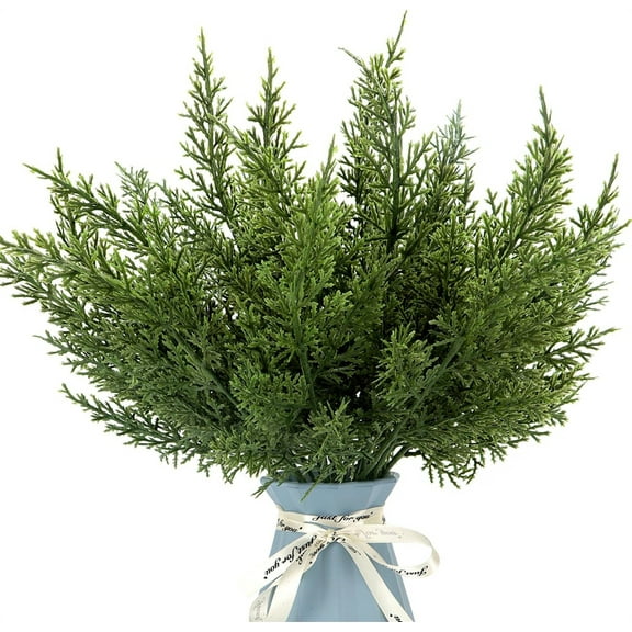 Duslogis 40 PCS Artificial Faux Cedar Branches-12 Inch Artificial Green Cedar Sprigs-Faux Cedar Pine Stems Picks for DIY Garland Wreath Christmas Embellishing and Home Garden Decoration