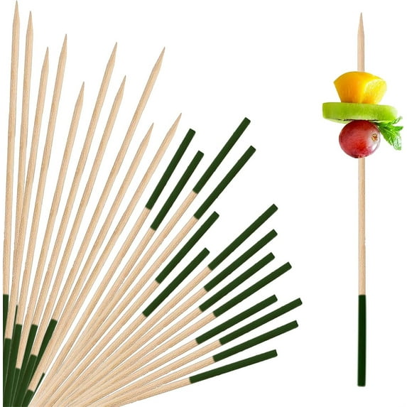 Duslogis 400 Pcs Black Long Wooden Toothpicks for Appetizers 4.7 Inch Skewers Sticks for Finger Food Mini Cocktail Picks Wood Fancy Tooth Picks for Cake Dessert Fruit Charcuterie Boards (Green)