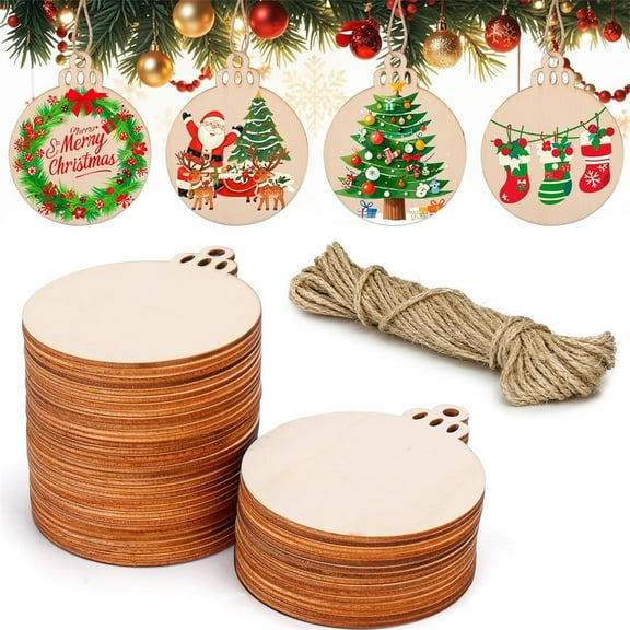 Duslogis 40Pcs Wood Slices 3.4" Wooden DIY Christmas Ornaments Unfinished Predrilled Wood Circles for Crafts Centerpieces Round Wooden Discs Hanging Decorations