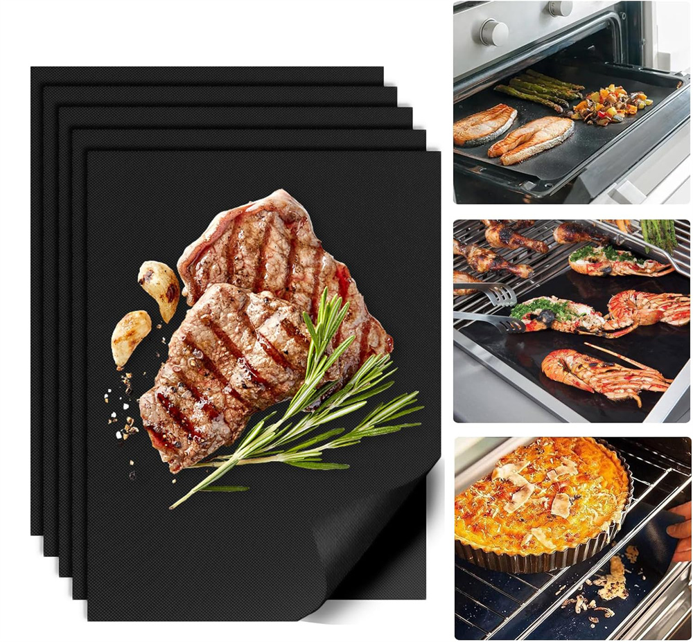 Duslogis 5 Pack Black Grill Mats for Outdoor Grill, Heavy Duty BBQ