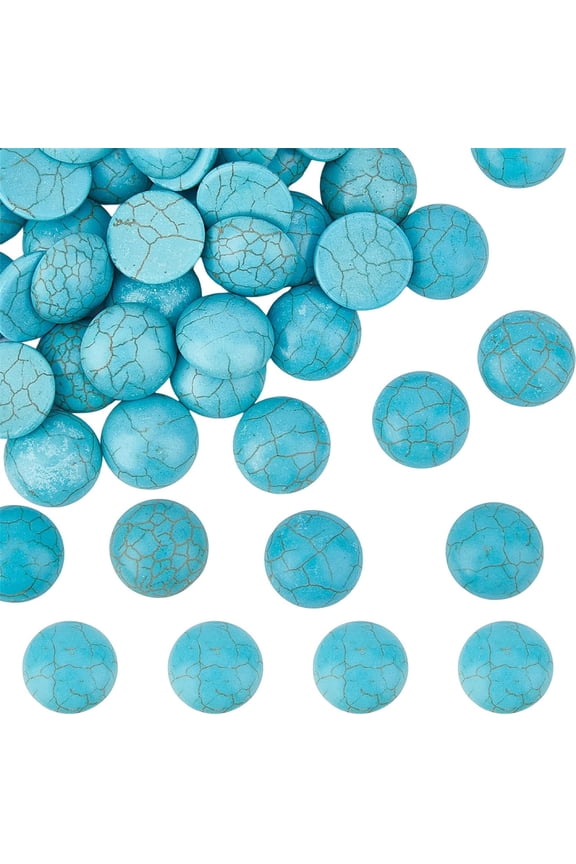 50 PCS Synthetic Turquoise Gemstone Turquoise Beads, 4mm Flat Back Stone Cabochons Blue Turquoise Beads Craft Findings for DIY Jewelry Making-Half Round