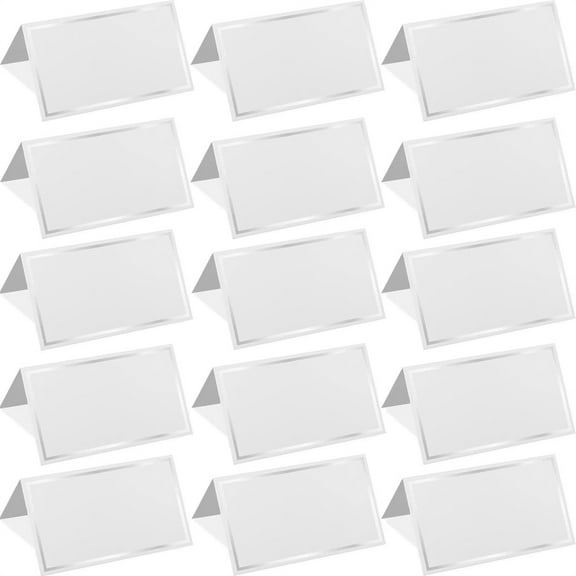 Duslogis 50 Pack Silver Foil Border Place Cards for Table Setting, 3.3 x 2 In Blank Name Cards for Wedding, Baby Showers, Banquets, Reserved Seating, Accessories for Events