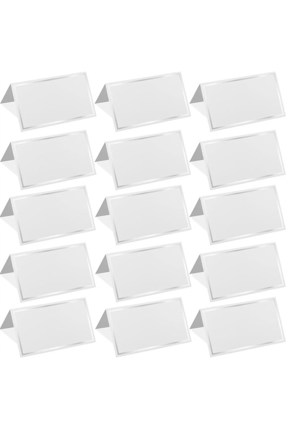 50 Pack Silver Foil Border Place Cards for Table Setting, 3.3 x 2 In Blank Name Cards for Wedding, Baby Showers, Banquets, Reserved Seating, Accessories for Events