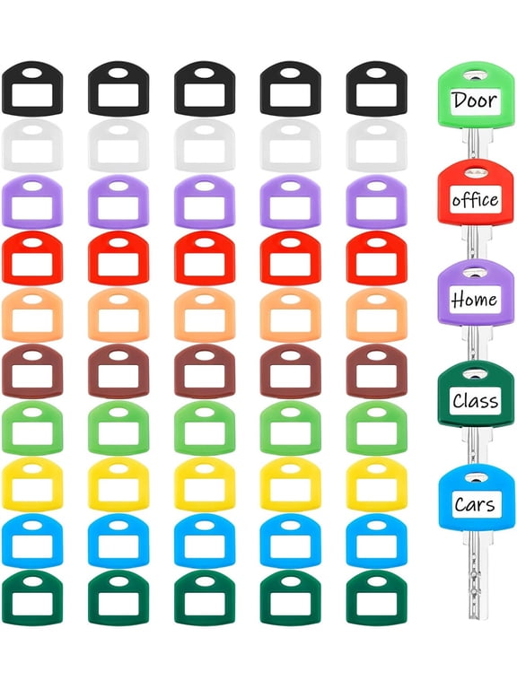 50 Pcs Colored Key Covers Cap Tag, 1 Inch Plastic Key Color Identifiers, Key Coding Rings in 10 Assorted Colors for Standard Flat House Keys House Classification Organization