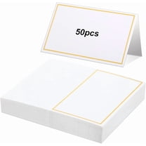 Duslogis 50 Pcs Name Place Cards with Foil Border Blank Escort Small Table Tent Cards for Party Table Seating Weddings Banquets Dinner Birthday Events, 2 x 3.3 Inch(Gold)
