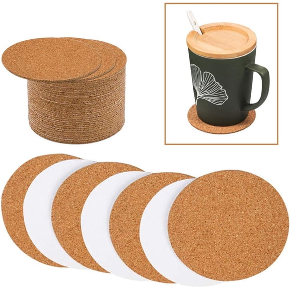 Duslogis 50 Pcs Self-Adhesive Cork Sheets for DIY Coasters, 4 Inch Round Backing Cork Tiles Mat with Strong Adhesive-Backed for DIY Crafts Adhesive Cork Board