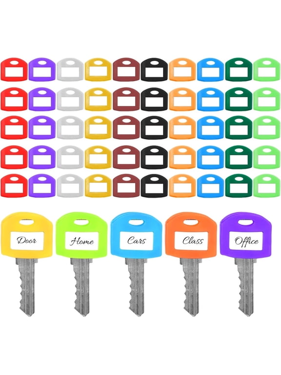 50 Pieces Colored Key Covers Cap Tag 1 Inch Key Covers Protectors with Blank White Cardstock Labels and Clear Plastic Sheet for House Classification Organization(Classic Color)