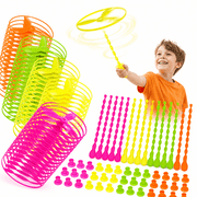Duslogis 50 Sets Flying Disc Toys Twisty Pull String Flying Saucer Bulk Pull Helicopter Toy Twist Disc Flyer Saucers with Launcher Rings and Twist Sticks for Kids Party Favor Prizes, 4 Random Color