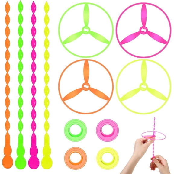 Duslogis 50 Sets Flying Disc Toys Twisty Pull String Flying Saucer Bulk Pull Helicopter Toy Twist Disc Flyer Saucers with Launcher Rings and Twist Sticks for Kids Party Favor Prizes, 4 Random Color
