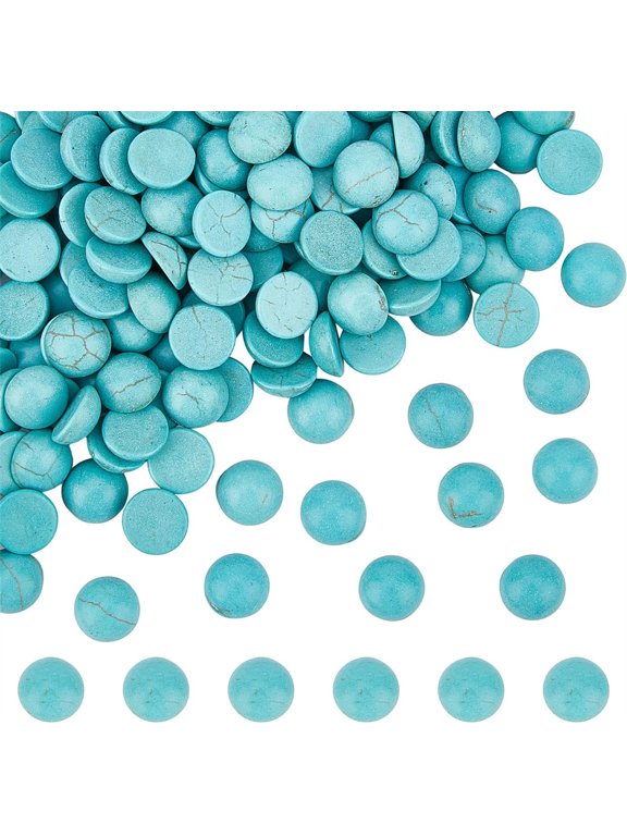 50Pcs Gemstone Cabochons Round 10mm Flatback Stones Blue Synthetic Turquoise Half Round Dome Loose Gemstones Beads No Hole Cabochons for Jewelry Making DIY Rings Earrings