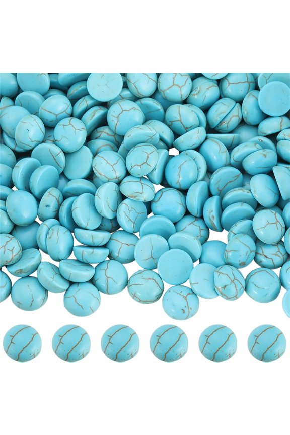 50pcs Natural Half Round Flat Back Cabochons Stones Beads Blue Turquoise Flatback Stones Blue Texture Gemstone Flat Round Stone Cabochon for Jewelry Craft Making 8mm