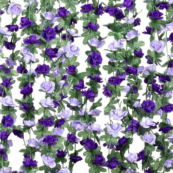 Duslogis 5Pcs 39.4 Ft Flower Garland Artificial Rose Vines for Bedroom, Cute Fake Hanging Flower Vines Floral Garland Decorations for Wedding Party Wall Room Decor Aesthetic (Purple)