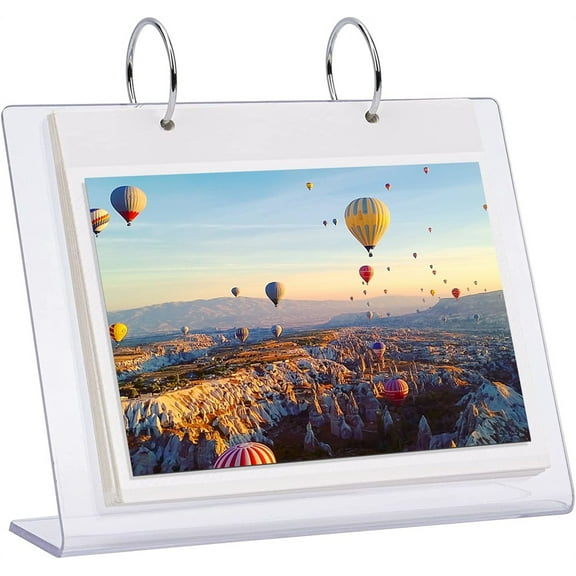 Duslogis 5inch Desktop Acrylic Photo Album Clear Flip Frame Scrapbook Album Clear Slant Back Acrylic Sign Holder, Frames Desktop Display Holder, Photo Clip 34 Shows Album for Mini Film