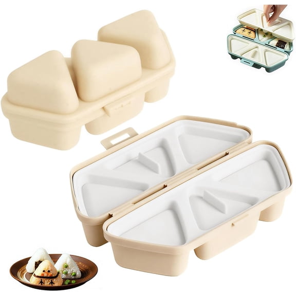 Duslogis 6 in 1 Onigiri Mold Triangle Sushi Making Kit - Easy to Store Carry And Clean Multifunctional Rice Ball Mold for Making And Storing Sushi (Beige)