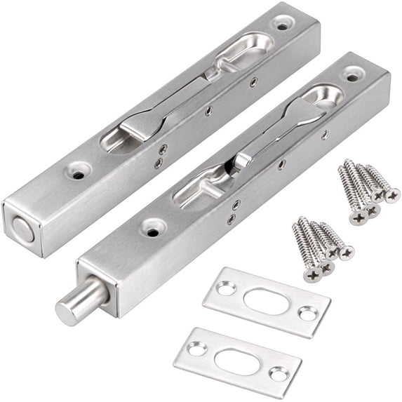 Duslogis 6 Inch Door Bolts,Door Slide Bolt Lock Door Flush Bolt Security Latch Bolt with Powerful Spring, Security Guard Lever Action Door Flush Bolt Latch for Bedroom,Cupboard (2Pcs,Silver)