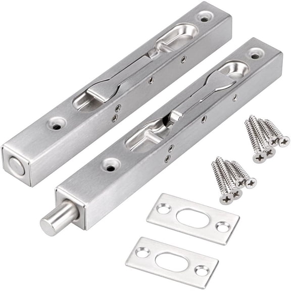 Duslogis 6 Inch Door Bolts,Door Slide Bolt Lock Door Flush Bolt Security Latch Bolt with Powerful Spring, Security Guard Lever Action Door Flush Bolt Latch for Bedroom,Cupboard (2Pcs,Silver)