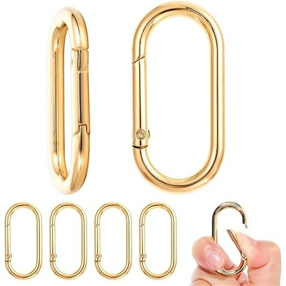 Duslogis 6 PCS Oval Carabiner Metal Open Snap Hooks Clip Spring Keyring Buckle Heavy Duty Chain Wallet Chain Link Hardware Accessories for Bag Pet Collar Lanyard Outdoor Camping Hiking, Gold