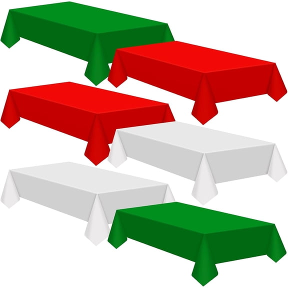 Duslogis 6 Pack Christmas Tablecloth Bulk, Red White Green Disposable Tablecloths, Rectangle Italy Theme Table Covers for Christmas Gathering Dining and Party Decor,54 x 108 Inch (Rectangle)