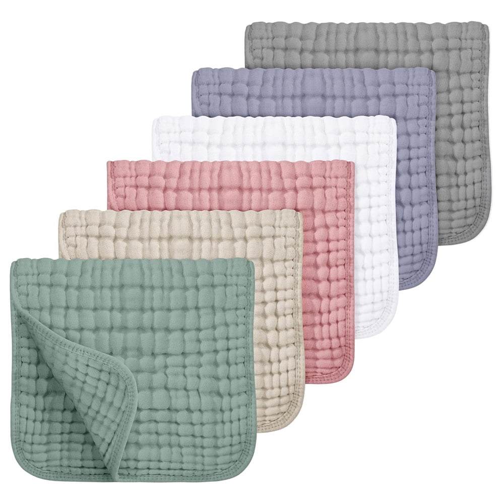 Duslogis 6 Pack Muslin Burp Cloths Cotton Baby Burping Rags Large 20 x 10 Inch 6 Layers Spit up Rags Soft Absorbent Multicolor Wash Cloths Diapers for Newborn Baby Girl Boy (Multicolor)