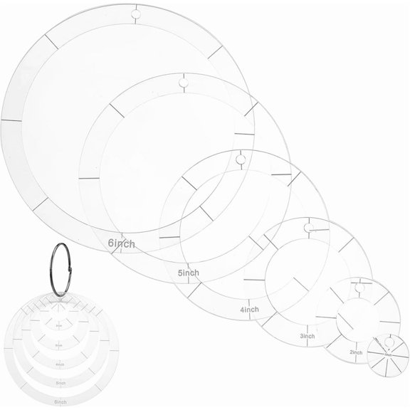 Duslogis 6 Pcs Circle Quilting Templates, 1/2/3/4/5/6 Inch Circle Ruler Set with Binder Ring Clear Acrylic Sewing Stencils for Patchwork, DIY Crafts, Scrapbooking Decoration