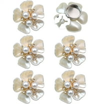 Duslogis 6 Pcs Crystal Pearl Button Covers Decorative Rhinestone Buttons Covers Pins Detachable Shirt Button Clips Buttons Jewelry Reusable Button Covers for Crafts Sewing DIY (White)