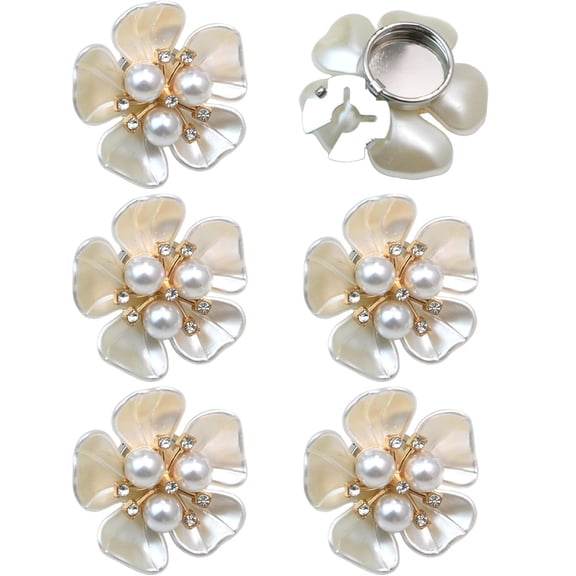 Duslogis 6 Pcs Crystal Pearl Button Covers Decorative Rhinestone Buttons Covers Pins Detachable Shirt Button Clips Buttons Jewelry Reusable Button Covers for Crafts Sewing DIY (White)