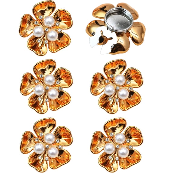 Duslogis 6 Pcs Crystal Pearl Button Covers Decorative Rhinestone Buttons Covers Pins Detachable Shirt Button Clips Buttons Jewelry Reusable Button Covers for Crafts Sewing DIY (Gold)