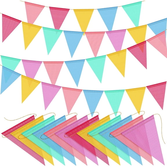 Duslogis 60 Pcs Pastel Pennant Banner Flags, 65.6 Ft Imitated Burlap Triangle Banner Colorful Fabric Bunting Classroom Carnival Garland for Birthday Festival Bridal Outdoor Indoor Party Decor