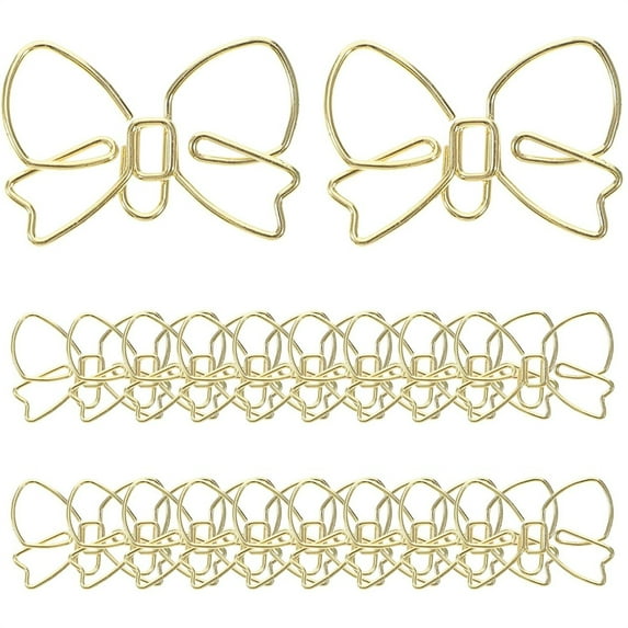 Duslogis 60pcs Paper Clip with Bow Decorative Paper Clips Cute Paper Clips Paperclips Binder Accessories Funny Paper Clips Large Paper Clips Small Paper Clips The Cross Metal Alien (Gold)
