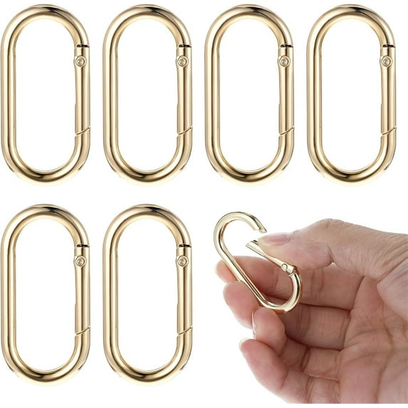 Duslogis 6Pcs Gold Key Ring, Gold Carabiner, Oval Gold Carabiner Clip Snap Clip, Metal Keychain Clip for Purse Strap Alloy Round Buckle Key Hook for Bags Purse Keychain Replacement