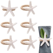 Duslogis 6pcs Starfish Napkin Rings, White Sea Starfish Napkin Buckle Rustic Serviette Holder for Beach Coastal Wedding Crafts Banquet Holiday Decoration Accessories (White)
