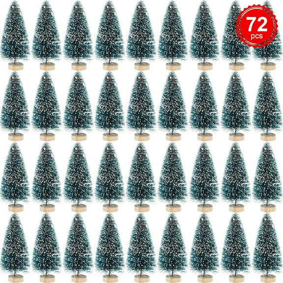 Duslogis 72 Pcs Mini Christmas Sisal Snow Frost Trees with Wood Base Artificial Winter Bottle Brush Tabletop Trees for Christmas Decoration and Display (Green)