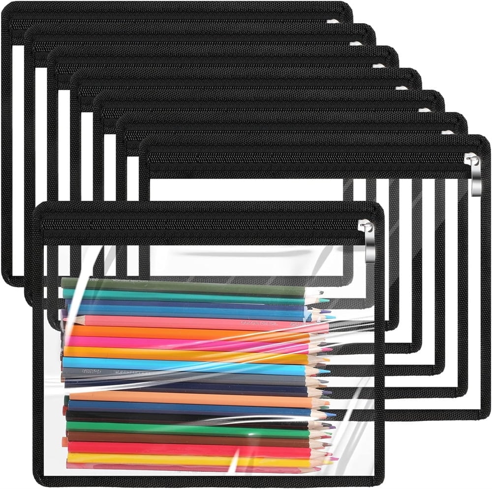 Artrylin 8 Pieces Clear Zipper Pouches Pencil Pouches Plastic Makeup Pouch Envelopes Folder Storage Multi purpose Pouch Document File Organization Bags, Office Supplies (9.8 x 8 Inches)