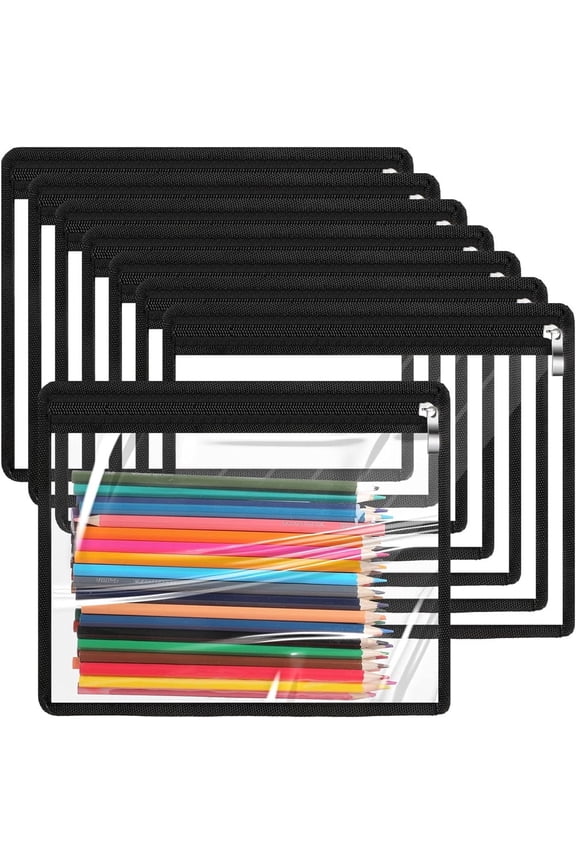 8 Pieces Clear Zipper Pouches Pencil Pouches Plastic Makeup Pouch Envelopes Folder Storage Multi purpose Pouch Document File Organization Bags, Office Supplies (9.8 x 8 Inches)