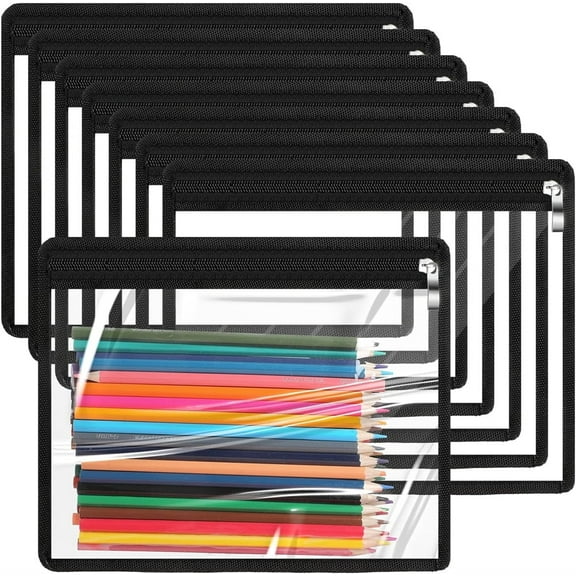 Artrylin 8 Pieces Clear Zipper Pouches Pencil Pouches Plastic Makeup Pouch Envelopes Folder Storage Multi purpose Pouch Document File Organization Bags, Office Supplies (9.8 x 8 Inches)
