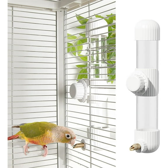 Duslogis 9.4oz No Mess Bird Water Dispenser,Automatic Parrot Water Feeder with Spring Valve, Clear Cage Water Drinker for Parakeets Cockatiels Budgies Finch Lovebirds & Canary (White,220ml)