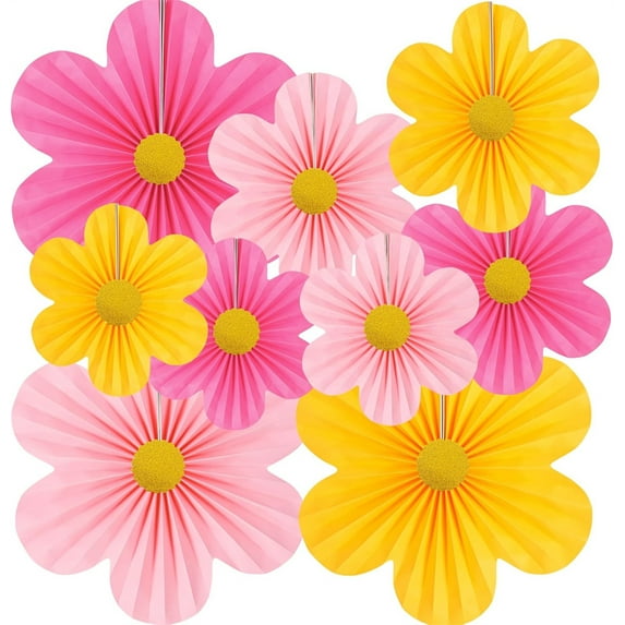 Duslogis 9 Pcs Paper Flowers Decorations for Wall DIY Flower Bulletin Board 3D Fiesta Paper Floral Backdrop Decoration for Photo Backdrop Classroom Back to School Party (Pink Yellow Rose Red)