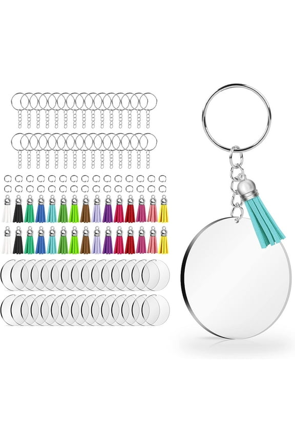 Duslogis Acrylic Keychain Blanks, 90pcs Clear Keychains for Vinyl Kit Including 30pcs Acrylic Blanks, 30pcs Keychain Tassels, 30pcs Key Chain Rings for DIY Keychain Vinyl Crafting