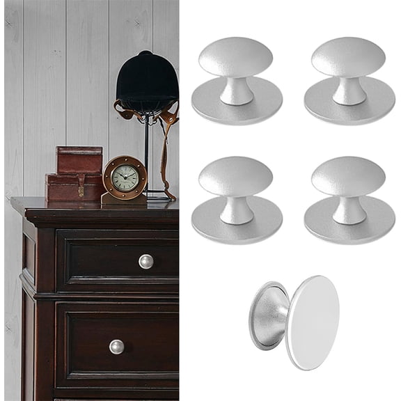 Duslogis Adhesive Cabinet Knobs 5pcs Silver Self-Stick Knobs Drill Free Dresser Drawer Pulls Stainless Steel Stick On Handles for Medicine Cabinets Drawer Cupboards Sliding Door Terrarium Lid